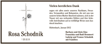 Traueranzeige von Rosa Schodnik von Pegnitz-Zeitung